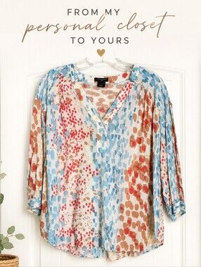 Ann Taylor Abstract Print Blouse Size L Lightweight 3/4 Sleeve Top